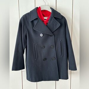 VTG 90s MDP Wool Pea Coat M-L Double Breasted Navy Fisherman Academia